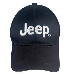 Jeep White Embroidered Logo Emblem Black Baseball Cap Auto Trucker Adj Strap Hat